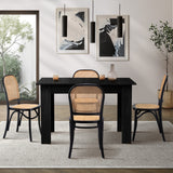 Oikiture 160cm Extendable Dining Table with 4PCS Dining Chairs Rattan Black - Rear View