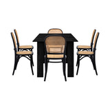 Oikiture 160cm Extendable Dining Table with 6PCS Dining Chairs Rattan Black