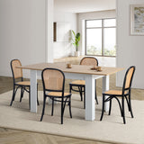 Oikiture 160cm Extendable Dining Table with 4PCS Chairs Rattan White - Extra Image