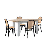 Oikiture 160cm Extendable Dining Table with 4PCS Chairs Rattan White