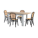 Oikiture 160cm Extendable Dining Table with 4PCS Chairs Rattan White