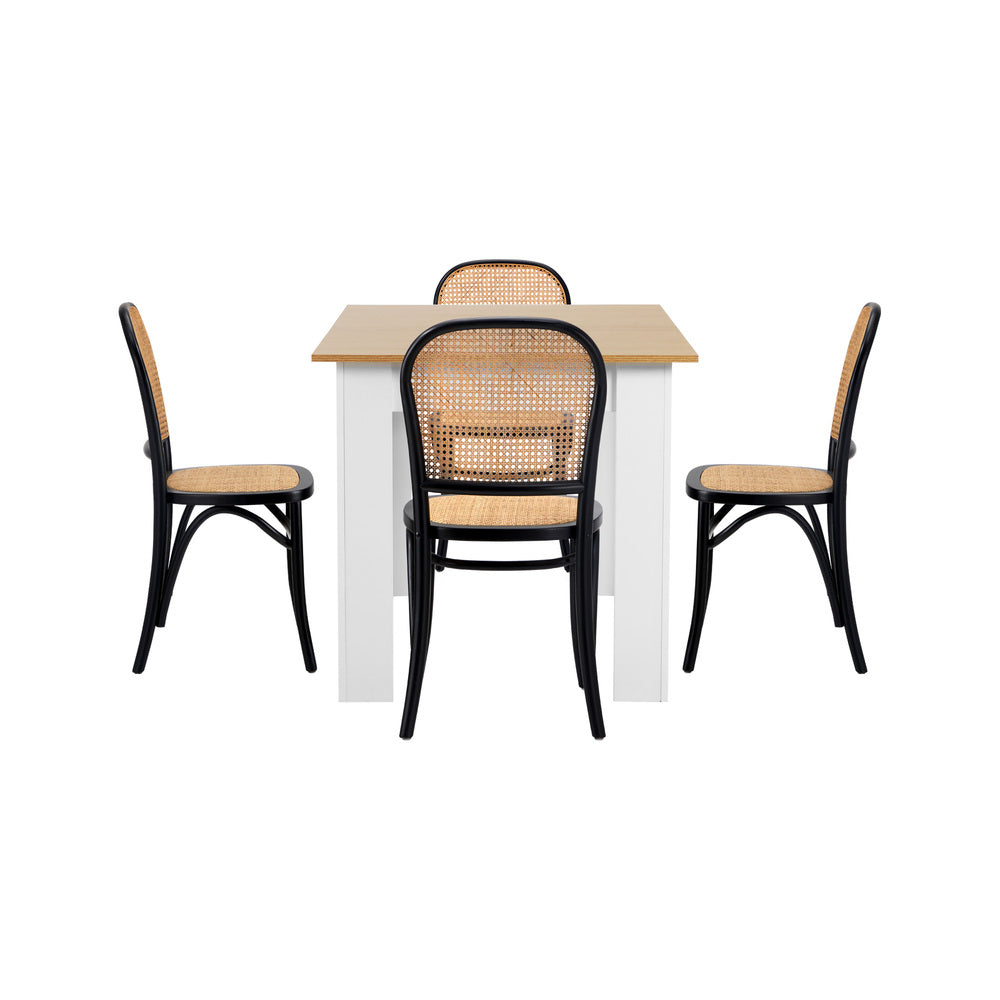 Oikiture 160cm Extendable Dining Table with 4PCS Chairs Rattan White
