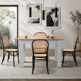 Oikiture 160cm Extendable Dining Table with 4PCS Chairs Rattan White - Low Angle