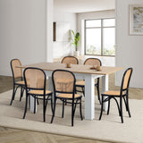 Oikiture 160cm Extendable Dining Table with 6PCS Chairs Rattan White - Top-Down View