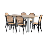 Oikiture 160cm Extendable Dining Table with 6PCS Chairs Rattan White