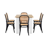 Oikiture 160cm Extendable Dining Table with 6PCS Chairs Rattan White