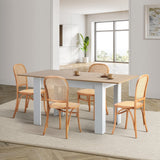 Oikiture 160cm Extendable Dining Table with 4PCS Chairs Rattan Natural