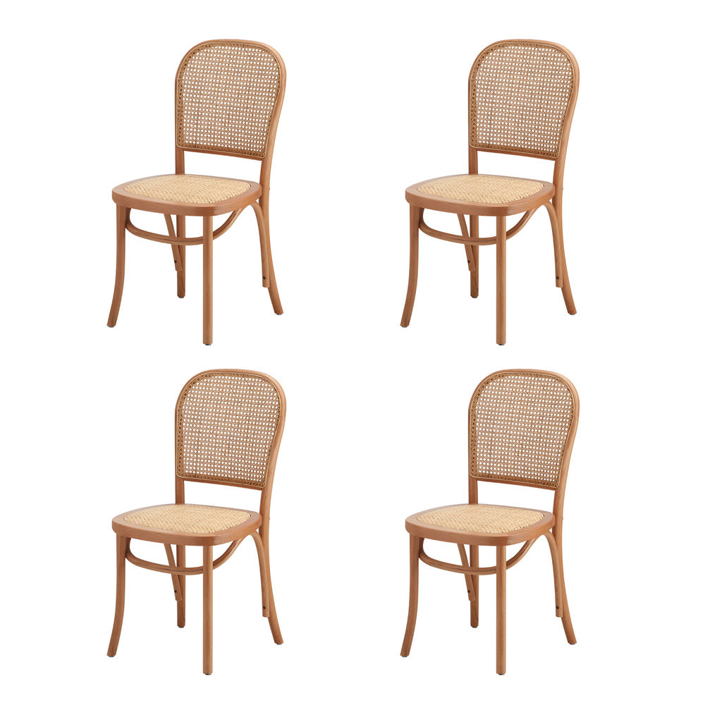 Oikiture 160cm Extendable Dining Table with 4PCS Chairs Rattan Natural