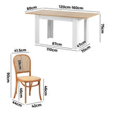 Oikiture 160cm Extendable Dining Table with 4PCS Chairs Rattan Natural - Front View