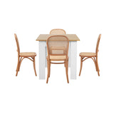 Oikiture 160cm Extendable Dining Table with 4PCS Chairs Rattan Natural