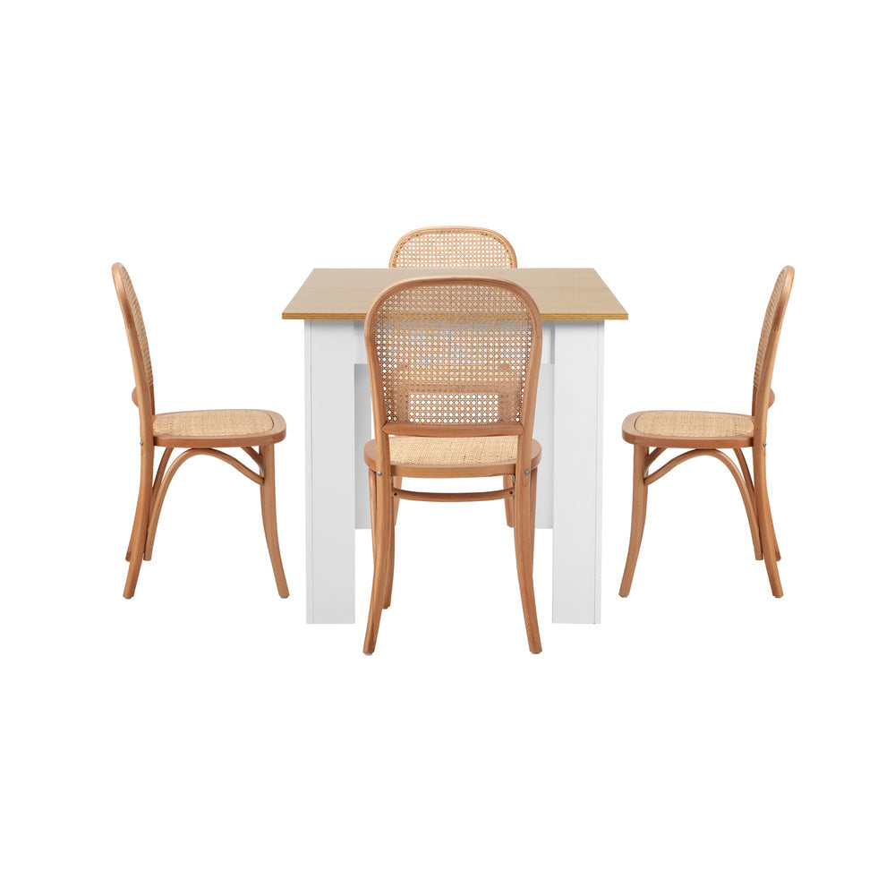 Oikiture 160cm Extendable Dining Table with 4PCS Chairs Rattan Natural
