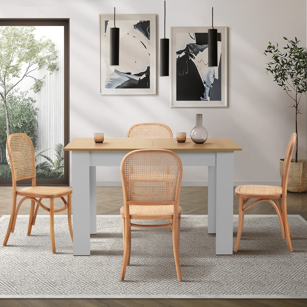 Oikiture 160cm Extendable Dining Table with 4PCS Chairs Rattan Natural