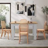 Oikiture 160cm Extendable Dining Table with 4PCS Chairs Rattan Natural