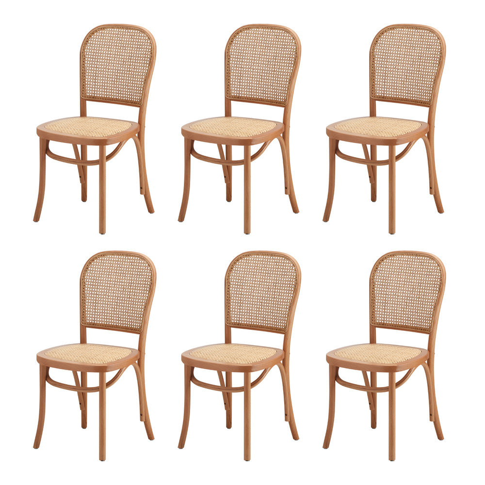 Oikiture 160cm Extendable Dining Table with 6PCS Chairs Rattan Natural