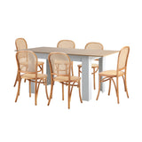 Oikiture 160cm Extendable Dining Table with 6PCS Chairs Rattan Natural