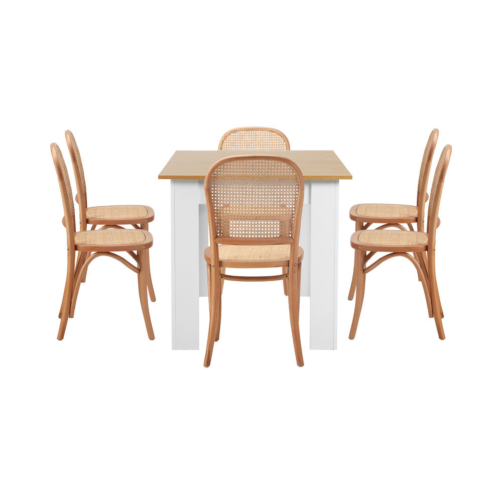 Oikiture 160cm Extendable Dining Table with 6PCS Chairs Rattan Natural