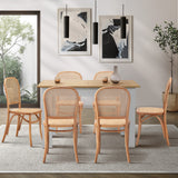 Oikiture 160cm Extendable Dining Table with 6PCS Chairs Rattan Natural