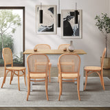 Oikiture 160cm Extendable Dining Table with 6PCS Chairs Rattan Natural - Close-Up Angle