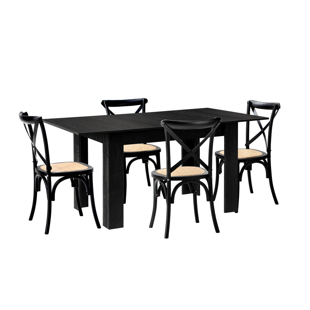 Oikiture 160cm Extendable Dining Table with 4PCS Dining Chairs Geometric Black