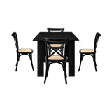 Oikiture 160cm Extendable Dining Table with 4PCS Dining Chairs Geometric Black - Rear View