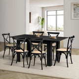 Oikiture 160cm Extendable Dining Table with 6PCS Dining Chairs Geometric Black - 45-Degree Angle