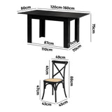 Oikiture 160cm Extendable Dining Table with 6PCS Dining Chairs Geometric Black - Extra Image