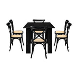 Oikiture 160cm Extendable Dining Table with 6PCS Dining Chairs Geometric Black
