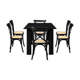 Oikiture 160cm Extendable Dining Table with 6PCS Dining Chairs Geometric Black - Rear View