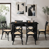 Oikiture 160cm Extendable Dining Table with 6PCS Dining Chairs Geometric Black - Close-Up Angle
