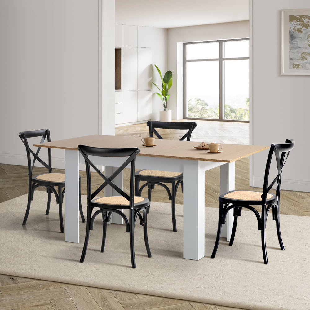 Oikiture 160cm Extendable Dining Table with 4PCS Chairs Crossback Black