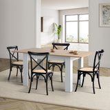 Oikiture 160cm Extendable Dining Table with 4PCS Chairs Crossback Black - Front View