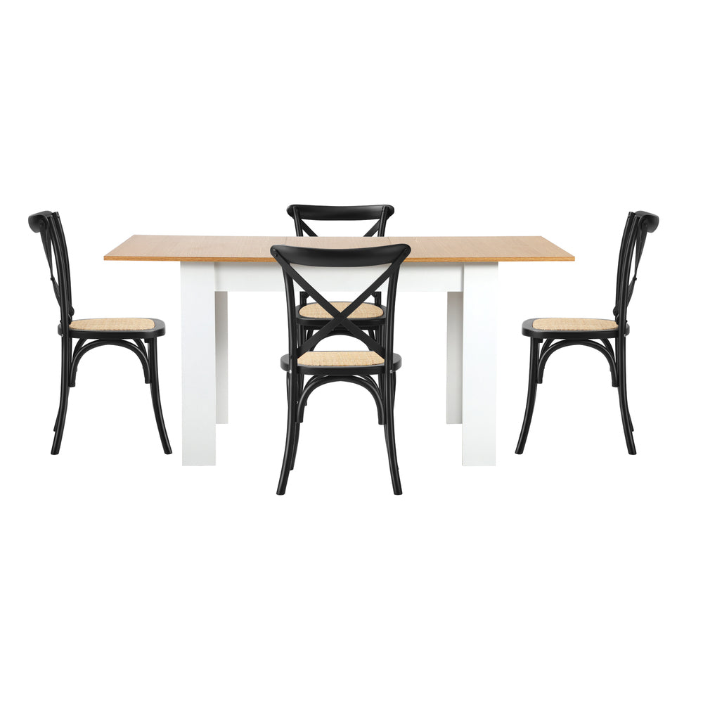 Oikiture 160cm Extendable Dining Table with 4PCS Chairs Crossback Black