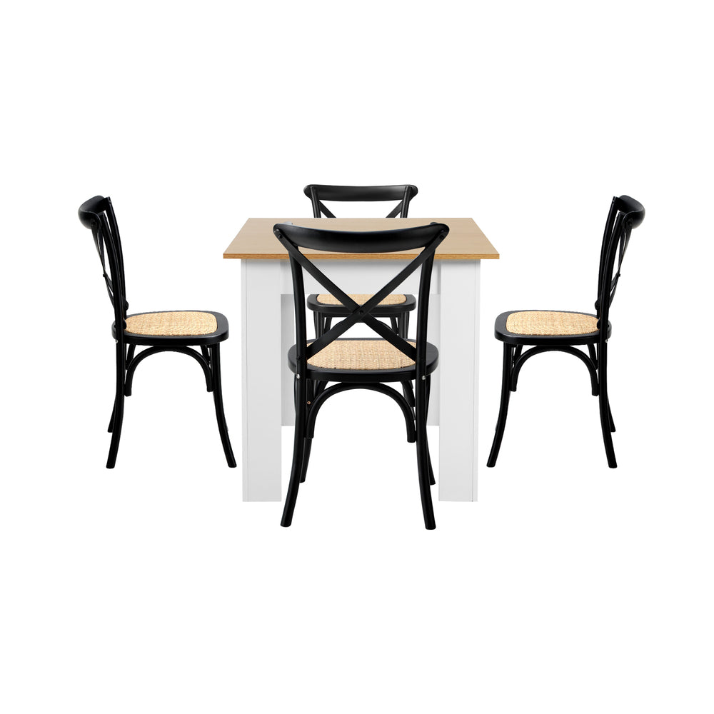 Oikiture 160cm Extendable Dining Table with 4PCS Chairs Crossback Black