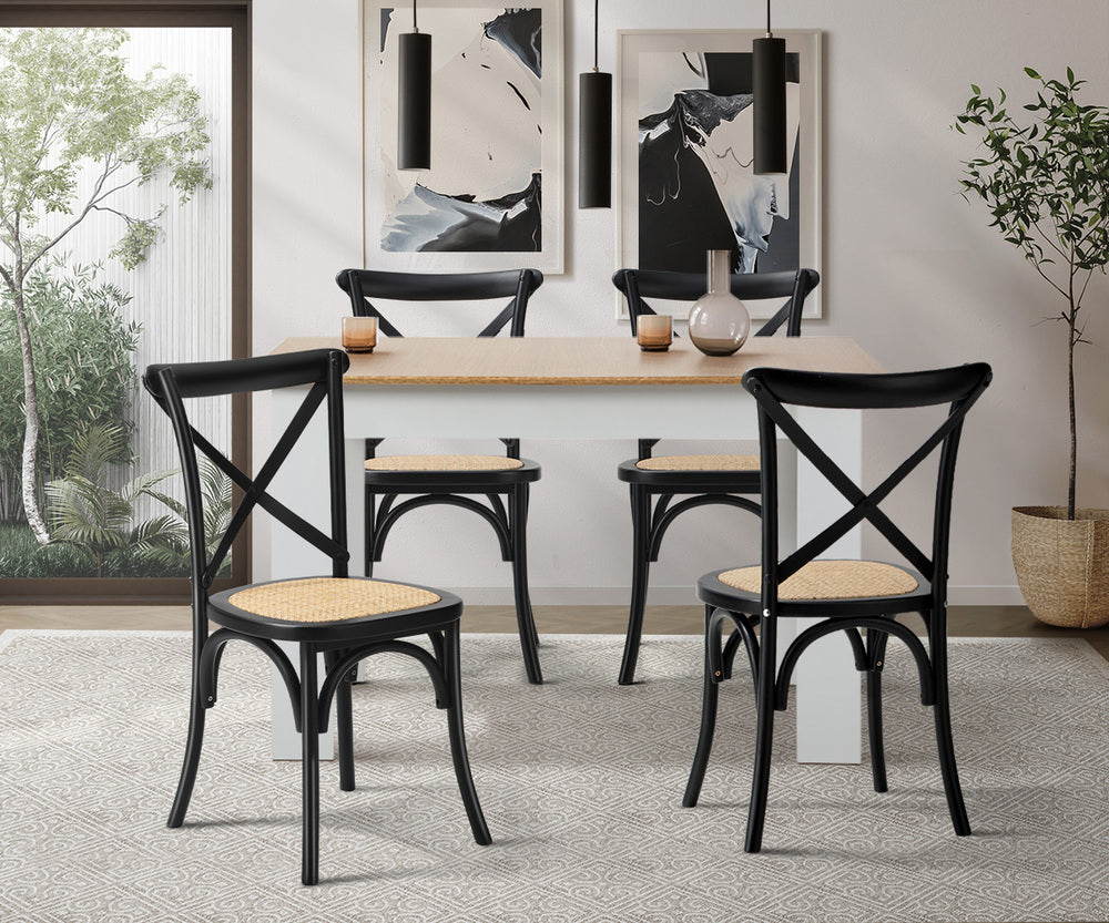 Oikiture 160cm Extendable Dining Table with 4PCS Chairs Crossback Black