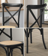Oikiture 160cm Extendable Dining Table with 4PCS Chairs Crossback Black