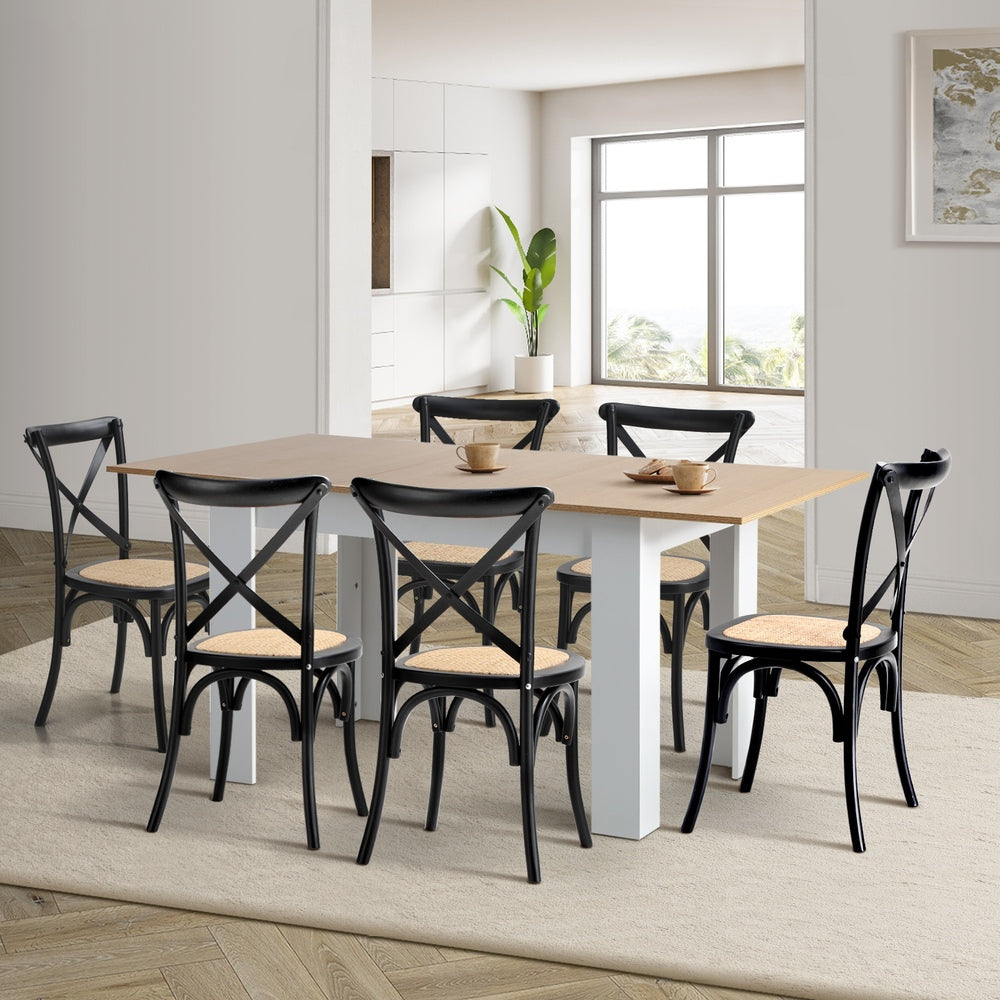 Oikiture 160cm Extendable Dining Table with 6PCS Chairs Crossback Black
