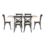Oikiture 160cm Extendable Dining Table with 6PCS Chairs Crossback Black - Close-Up Angle