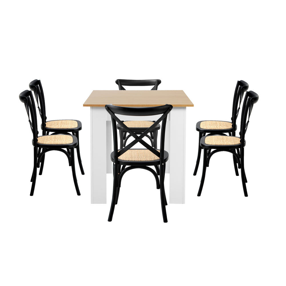 Oikiture 160cm Extendable Dining Table with 6PCS Chairs Crossback Black