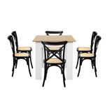 Oikiture 160cm Extendable Dining Table with 6PCS Chairs Crossback Black - Side View