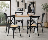 Oikiture 160cm Extendable Dining Table with 6PCS Chairs Crossback Black