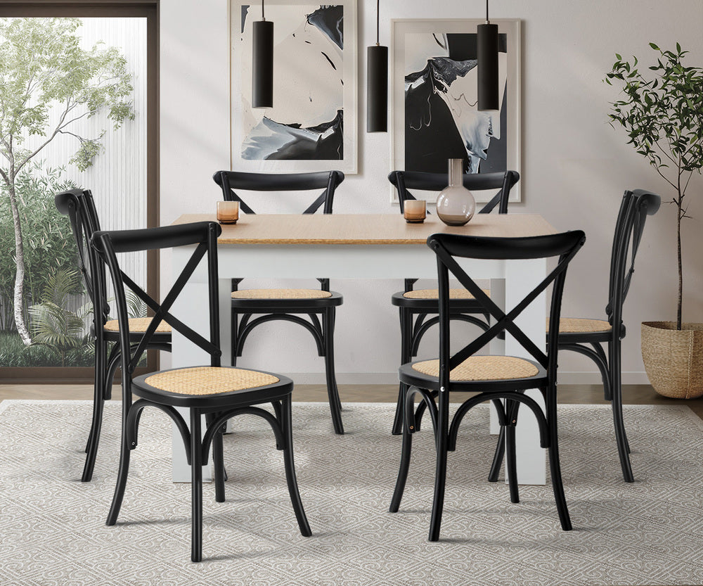 Oikiture 160cm Extendable Dining Table with 6PCS Chairs Crossback Black