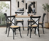Oikiture 160cm Extendable Dining Table with 6PCS Chairs Crossback Black - Low Angle