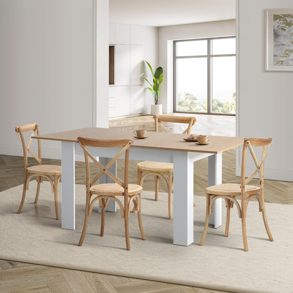 Oikiture 160cm Extendable Dining Table with 4PCS Chairs Crossback Wooden
