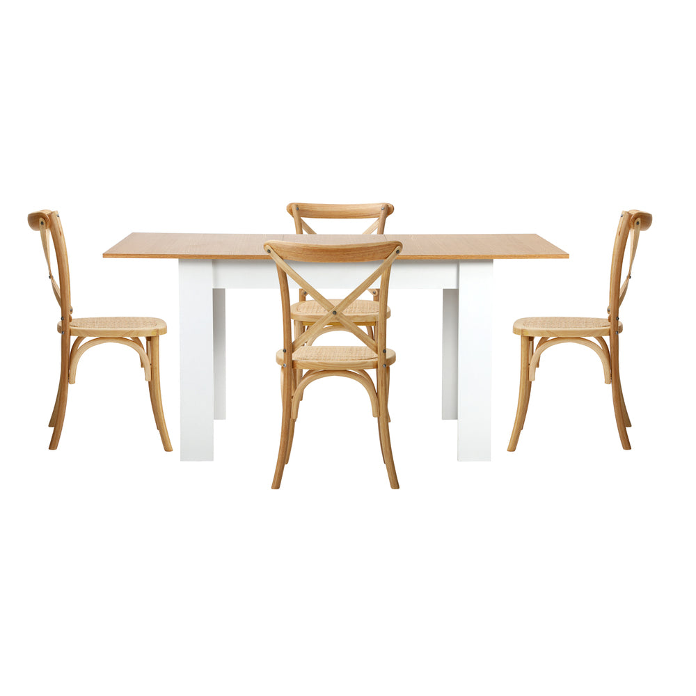 Oikiture 160cm Extendable Dining Table with 4PCS Chairs Crossback Wooden