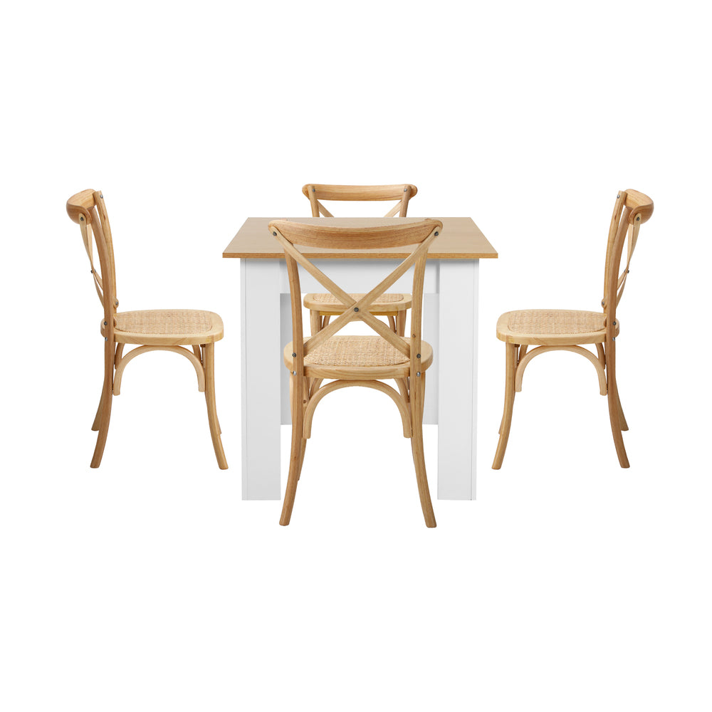 Oikiture 160cm Extendable Dining Table with 4PCS Chairs Crossback Wooden