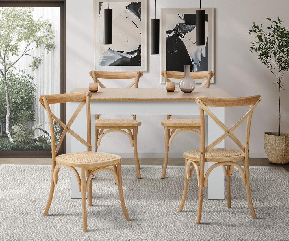 Oikiture 160cm Extendable Dining Table with 4PCS Chairs Crossback Wooden