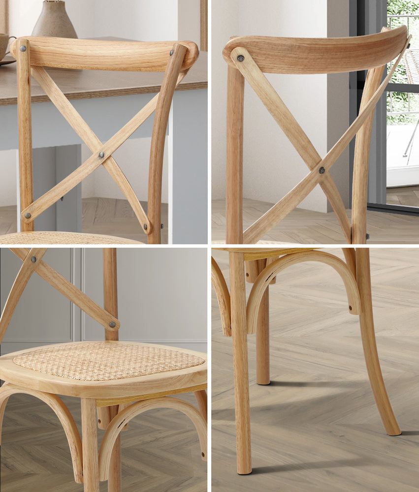 Oikiture 160cm Extendable Dining Table with 4PCS Chairs Crossback Wooden