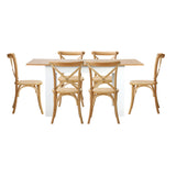 Oikiture 160cm Extendable Dining Table with 6PCS Chairs Crossback Wooden