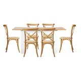 Oikiture 160cm Extendable Dining Table with 6PCS Chairs Crossback Wooden - Close-Up Angle
