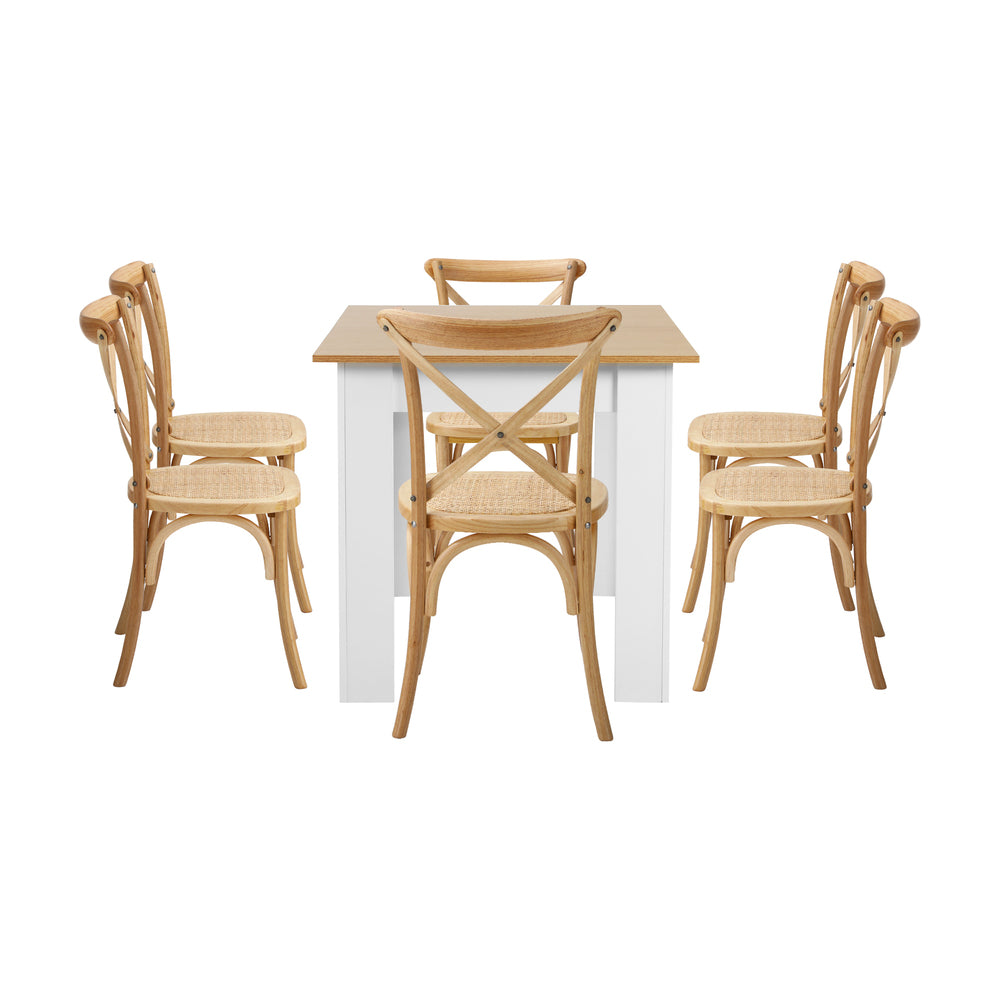 Oikiture 160cm Extendable Dining Table with 6PCS Chairs Crossback Wooden